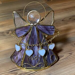 Vtg Stained Glass Charm Angel tealight candle purple customizable Mom Grandma